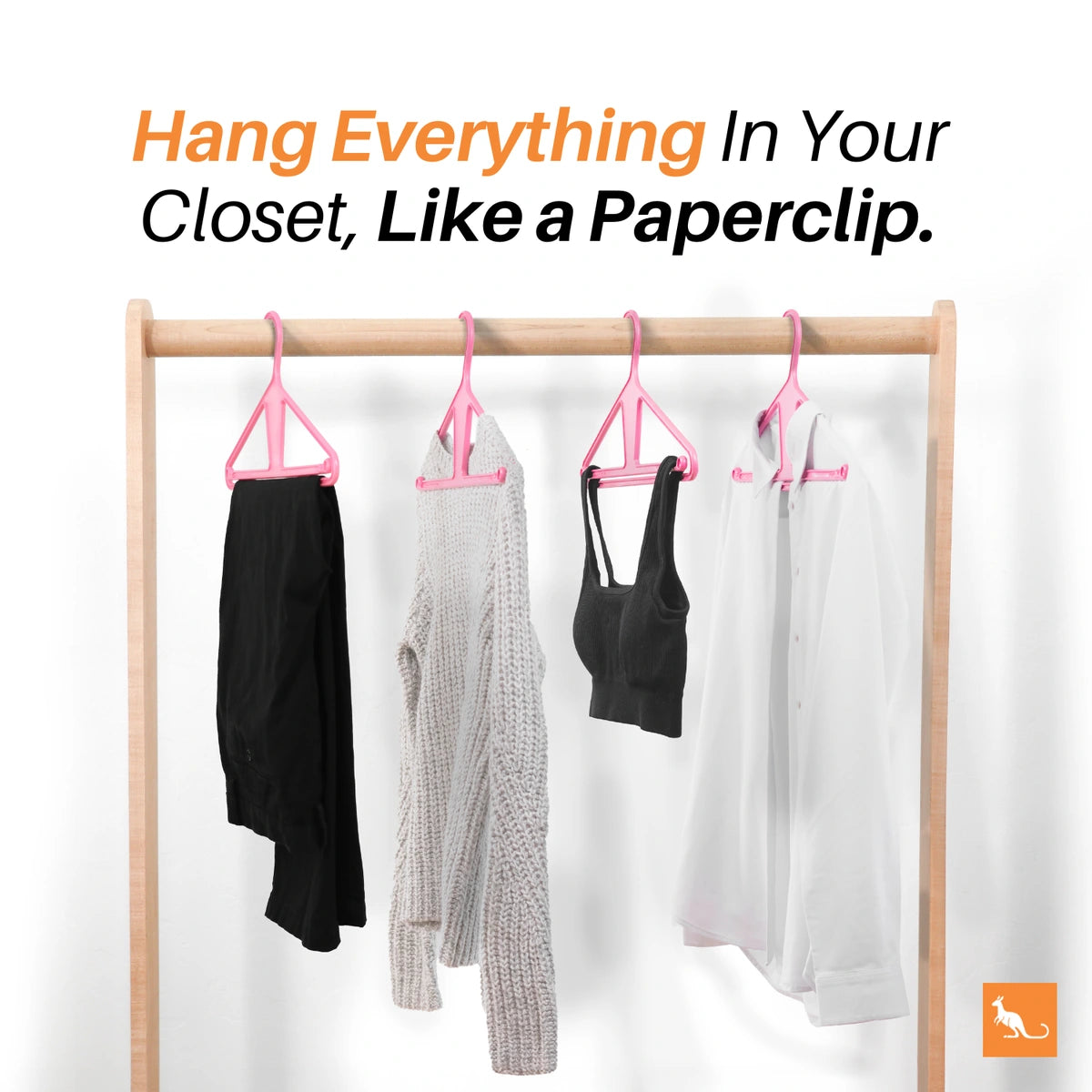 Kangaroo Heavy Duty in Pinkity: garment hanging examples