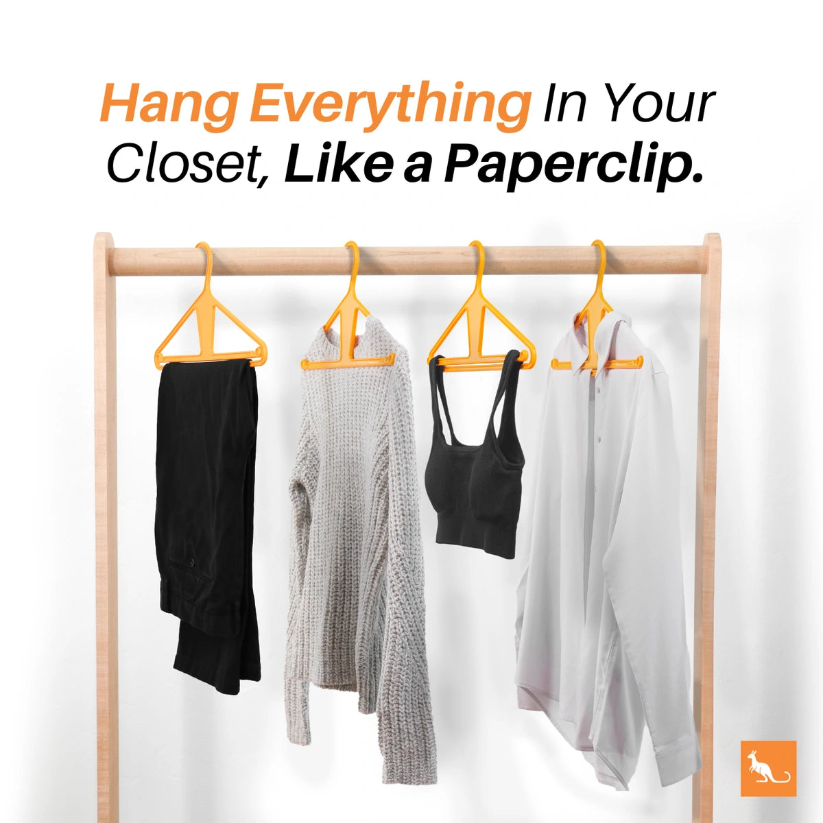 Kangaroo Heavy Duty in Tangerine: garment hanging examples