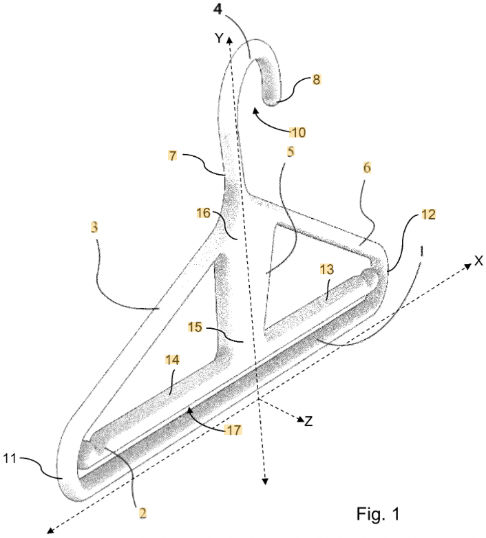 Garment hanger patent drawing, Figure 1